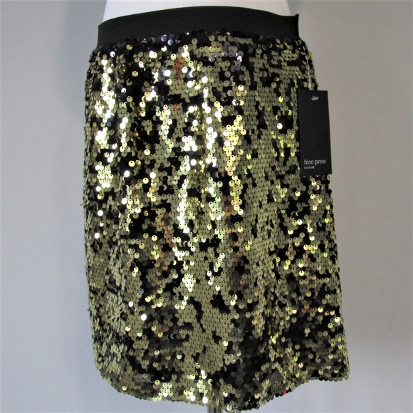 ❤️🔥 NWT Nordstrom Metallic Gold Black Sequins Skirt XS - Picture 1 of 5